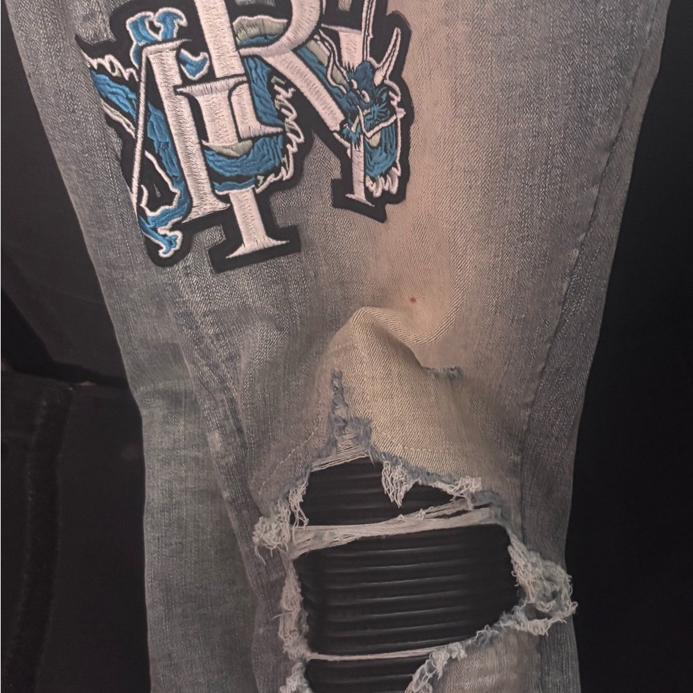AMIRI Light Blue Distressed Skinny Jeans